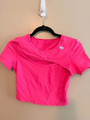 Halara S Softly Zero Hot Pink Short Sleeve Cut-Out Crop Top Size S thumbnail 4