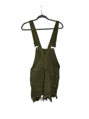 💚✨ Free People‎ Olive Green Distressed Overall Mini Dress Size 4 ✨💚 thumbnail 6