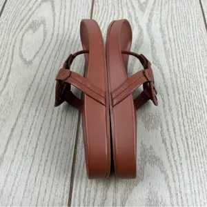 Tommy Hilfiger Women's Large TH Logo Relina Footbed Sandals 5.5M Med Brown $69 thumbnail 3