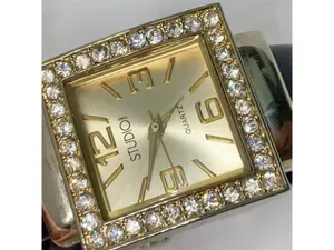Studio women’s watch gold tone rhinestones 26mm quartz analog cuff band running thumbnail 3