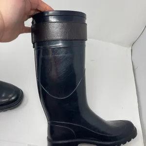 Burberry Wellington black tall rubber rain boots sz 35 thumbnail 7