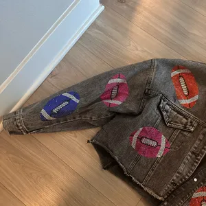 Denim rhinestone football jacket thumbnail 3