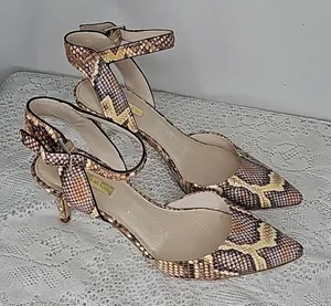 Louise et Cie Koya snakeskin print leather ankle strap point toe heels sz 10 thumbnail 1