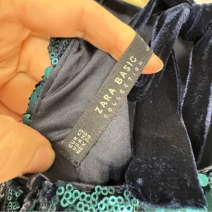 Zara Green Sequined Ruffled Sleeve Mini Dress Blogger Favorite XS Glam Party thumbnail 6