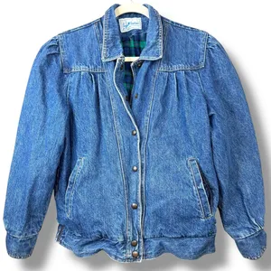 Vintage Sergio Valente VTG Western Pleated Flannel Puff Shoulder Denim Jacket thumbnail 1