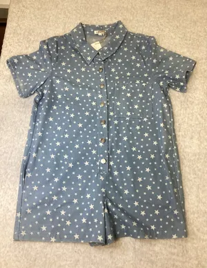 Wishlist Star Print‎ Short Sleeve Button Front Romper Denim Blue Small NEW… thumbnail 1