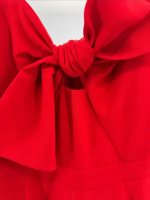 entro Vibrant Red Jumpsuit wide leg new bow cut out holiday M event party HOCO thumbnail 8