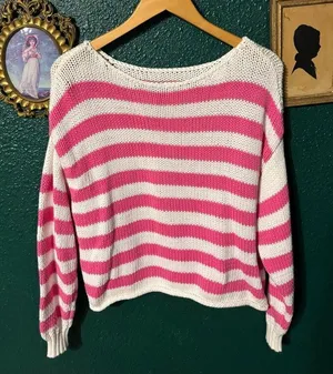 Aerie Pink and White Striped Sweater Size Medium thumbnail 1