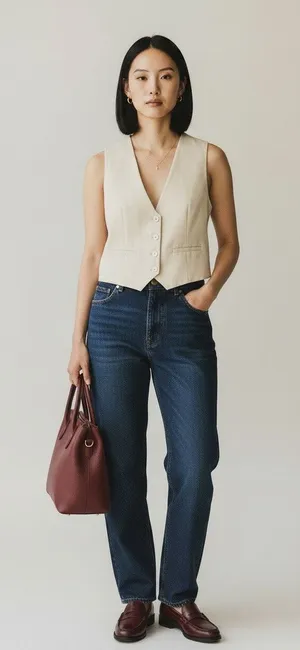 90s Cream Tailored Suit Vest Minimalist Menswear Preppy Size Small thumbnail 1