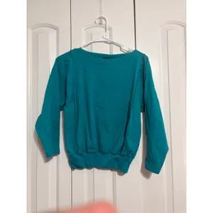 Lizsport Sweatshirt Vintage 90s Teal Exposed Seam Boat Neck‎ Small thumbnail 2