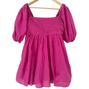 Abercrombie & Fitch Ruched Puff Sleeve Poplin Mini Dress Purple thumbnail 2