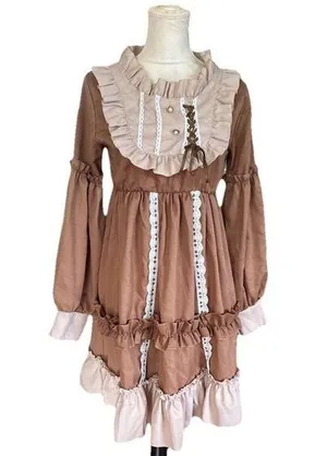 Vintage Princess Lolita A-Line Dress Fairy Balloon Sleeve Pearls Party Costume S thumbnail 1