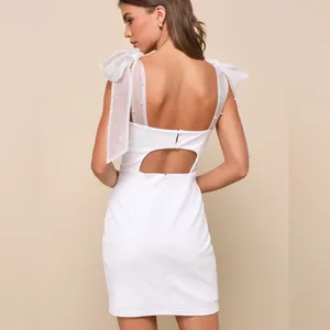 LULUS Beaming Perfection White Pearl Organza Tie-Strap Mini Dress Size Large thumbnail 4
