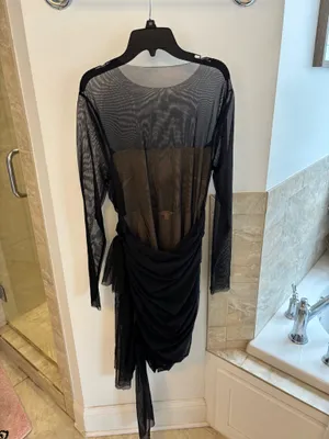 Luxxel Black Sheer Ruched Midi Dress – Size M thumbnail 2