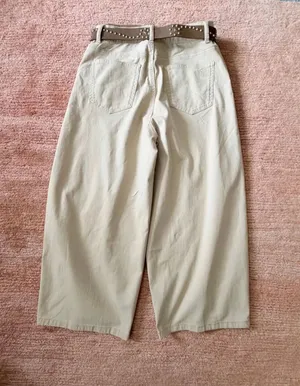 Original Design High Rise Culottes Wide Leg Cropped Pants Beige Women M thumbnail 11