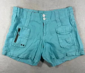Pete & Greta by Johnny Was Turquoise Linen Cargo Utility Shorts Womens 6 Y2K thumbnail 1