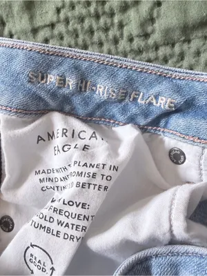 American Eagle Super Hi-Rise Flare Jeans Distressed Patchwork Size 10 Regular thumbnail 7