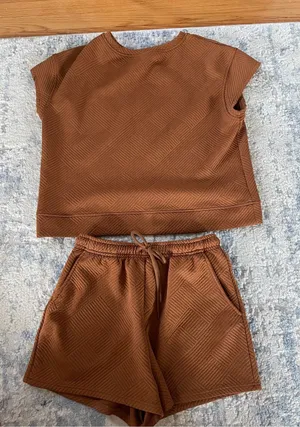 Women’s Brown Textured Drawstring Shorts and Top thumbnail 1