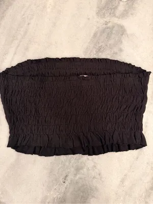 NWOT Free People Beach Size XL Black Smocked Linen Blend Strapless Tube Top thumbnail 6