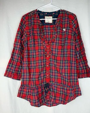 Abercrombie & Fitch Red and Blue‎ Plaid Shirt thumbnail 1