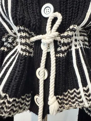 Laureate Lane Cardigan Size‎ XL Wool Striped Chunky Rope Tie Sweater Retro Boho thumbnail 5
