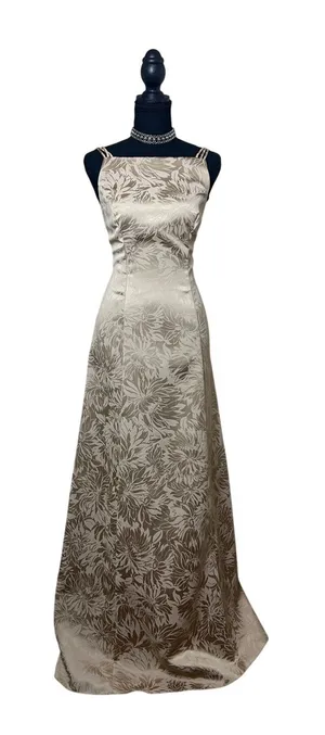 vintage bill levkoff union made usa tan brocade strappy sateen prom bridesmaid thumbnail 1