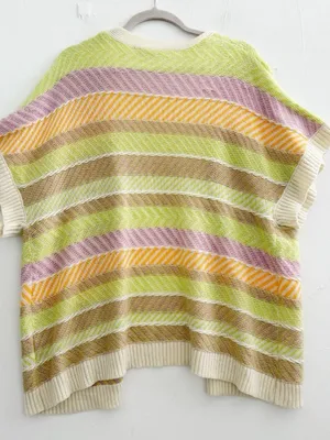 NEW Very J Open Front Cardigan Sweater SMALL Short Sleeve Striped Pastel Beige thumbnail 11