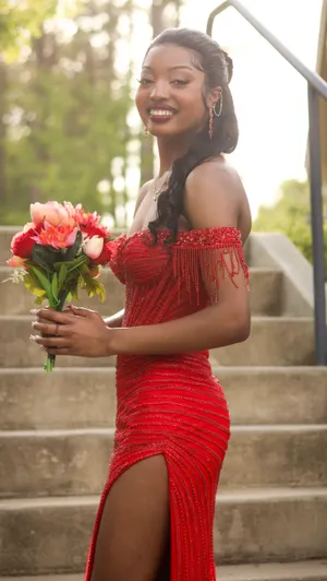 La Divine Red Sparkly Prom Dress thumbnail 3
