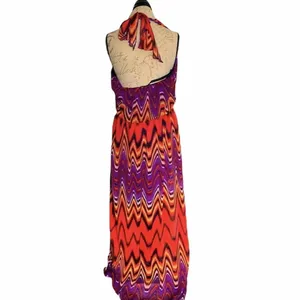 Bisou Bisou Dress Sz 12 Maxi Halter Chevron Bohemian Boho Retro Hipster Festival thumbnail 3