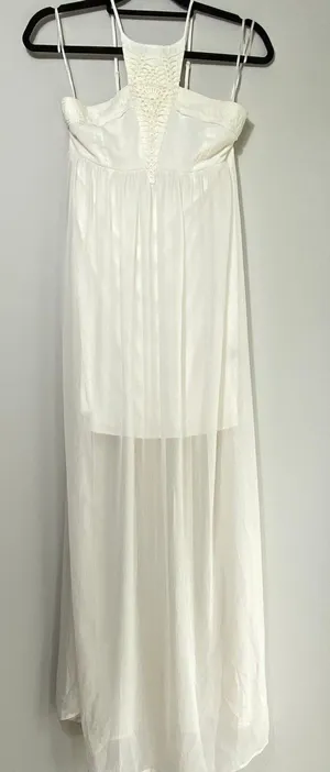 Express White Maxi Dress Lace Halter High Neck Sheet Flowy Overlay Small thumbnail 1