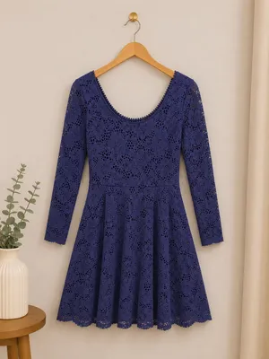 Free People Blue Rose Fit N Flare Garden Lace Mini dress Sz M thumbnail 4