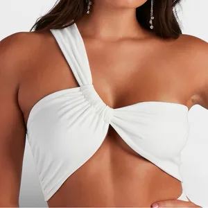 NWT Windsor Bandeau Style One Shoulder White Twist Front Crop Top SMALL thumbnail 1