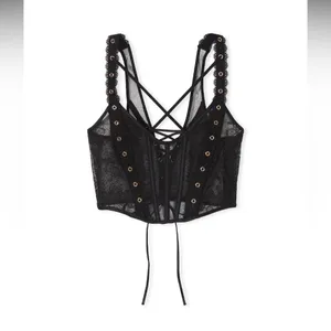 Victoria’s Secret Corset Top S Black Lace Grommet Strappy Festival NWT thumbnail 4