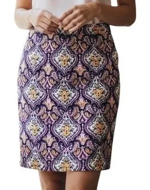 J.Crew Pencil Skirt Boho Paisley Damask Cotton Lined Pink Women Size 0 Cotton thumbnail 1