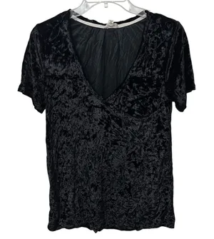 POL Black Crushed Velvet‎ Gothic Boho Top Size Small Blouse Aesthetic Trendy thumbnail 1