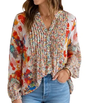 Hope Springs‎ Floral Blouse Fits Medium Small Multicolor Boho Patchwork Top White Size undefined thumbnail 1