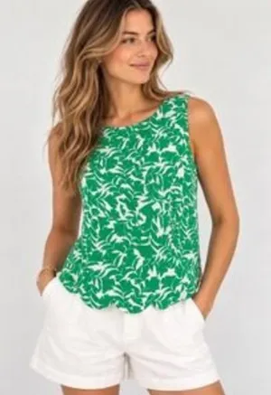 J. Crew Women's Size M Green Leaf Print Scalloped Hem Sleeveless Tank Top Blouse thumbnail 1