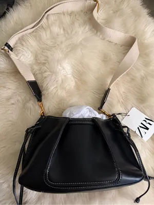 ZARA Women’s Black Leather Shoulder Bag with Contrast Strap thumbnail 2