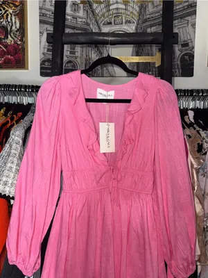 Mika & Gala Carnivale Pink Balloon Sleeve Ruffle Mini Dress Womens XS New NWT thumbnail 7