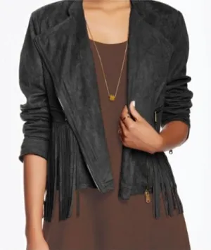 Love Riche Black Faux Suede Fringe Jacket Western Boho thumbnail 1