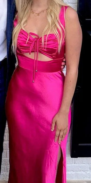 Hello Molly Dress Maxi Pink Satin thumbnail 1
