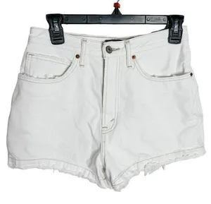 Abercrombie & Fitch white rigid denim distressed natural rise shorts size 27 thumbnail 1