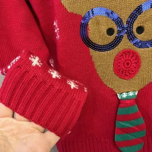 United States Sweater Red Christmas Crewneck Sweater with Reindeer & Bells-Small thumbnail 6