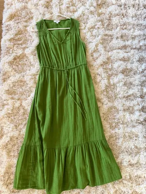 Time and Tru Green Sleeveless V-Neck Drawstring Maxi Dress thumbnail 1