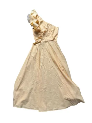 Showpo. DIXIE MIDI DRESS Linen Look One Shoulder Ruffle Dress In Lemon 4 thumbnail 3