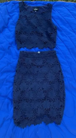Lulus Navy Blue Floral Lace Two-Piece Set Size S thumbnail 2