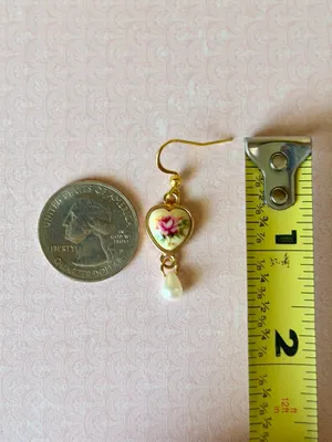 Handmade cottage fairy antique style heart rose dangle earrings🌹🩵 thumbnail 5