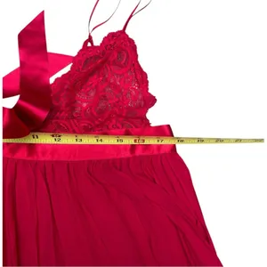 Victoria's Secret Red Lace Satin Bow Babydoll Chemise XL Lingerie Chiffon thumbnail 10