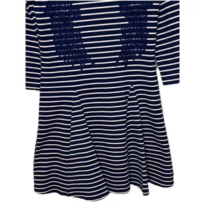 Free People Women's‎ Dress Nautical Knotty Jersey Knit Striped Blue White Large thumbnail 4