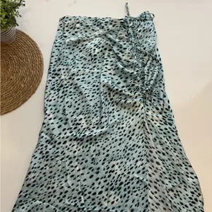 CIDER Blue Spot Leopard Print Drawstring Split Maxi Skirt‎ Large thumbnail 4
